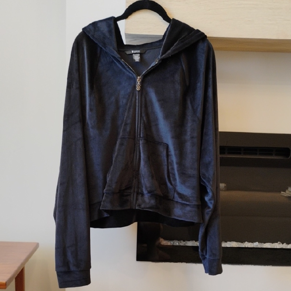 Victoria's Secret On Point Black Velour Zip Up Hoodie